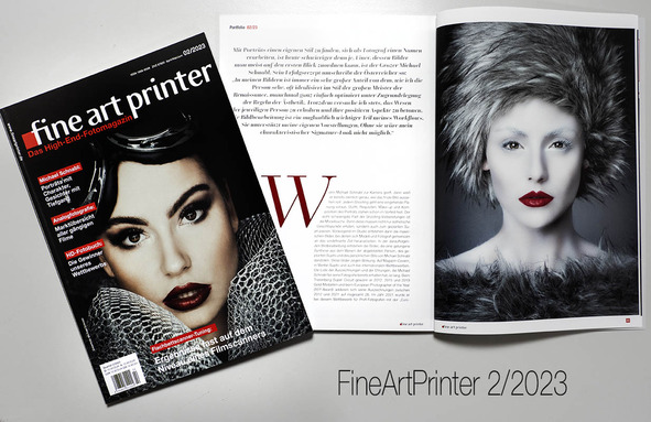Die aktuelle Ausgabe FineArtPrinter 2/2023 mit Cover und Portfolio Michael Schnabl, Graz