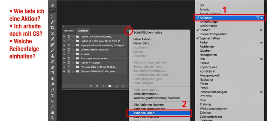 Photoshop-Aktionen macht dieKompetenzz des Skript-Autors für jeden Photoshop-Nutzer verfügbar. FineArtPrinter-Photoshop-Aktionen gibt es im FAP-Shop