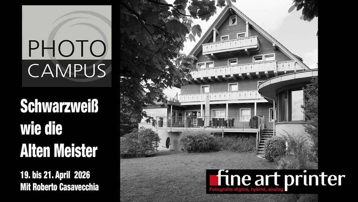 In der Saiger-Lounge findet vom Sonntag, 19. bis Dienstag, 21. April, das Schwarzweiß-Seminar mit Roberto Caaavecchia und Hermann Will statt. Zur Buchung